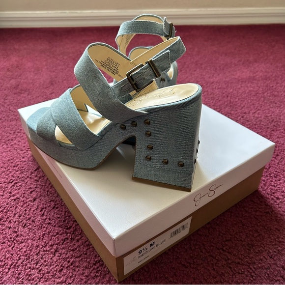 Jessica Simpson Denim Blue Wedge Sandals - Picture 3 of 7
